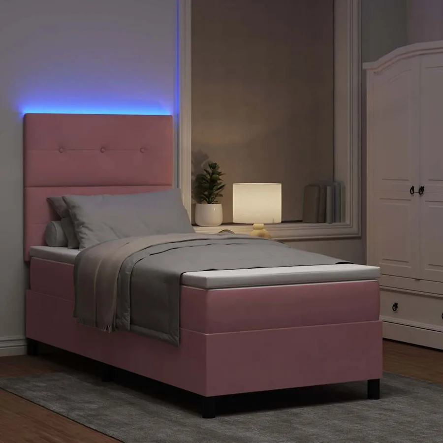 Lit à ressort LED avec tête de lit Rose 100 x 200 cm Velours - 5
