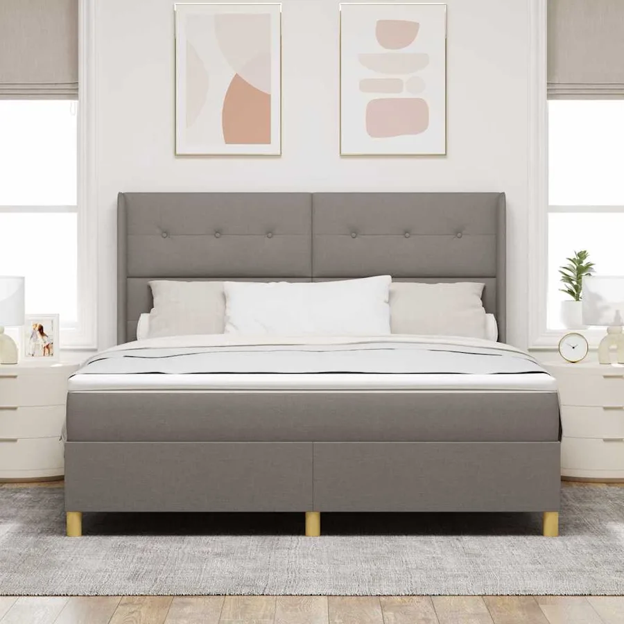 Lit à ressorts avec tête de lit Taupe 180 x 200 cm tissu - 3