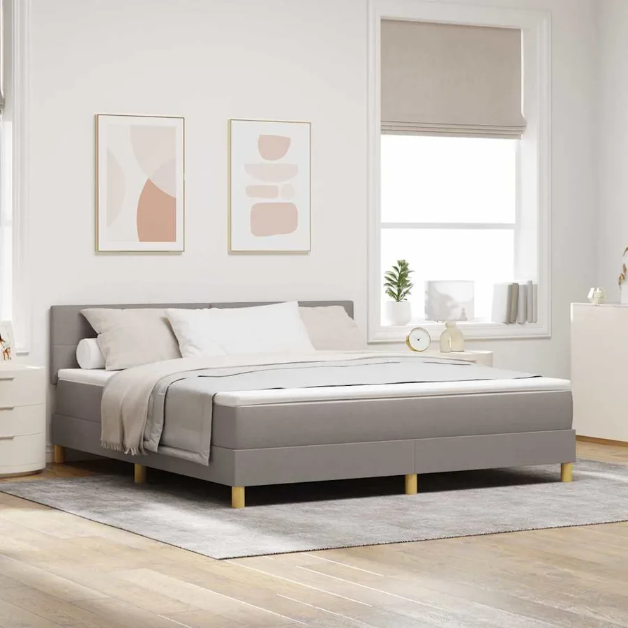 Lit à ressorts avec coussin Taupe 180 x 200 cm tissu