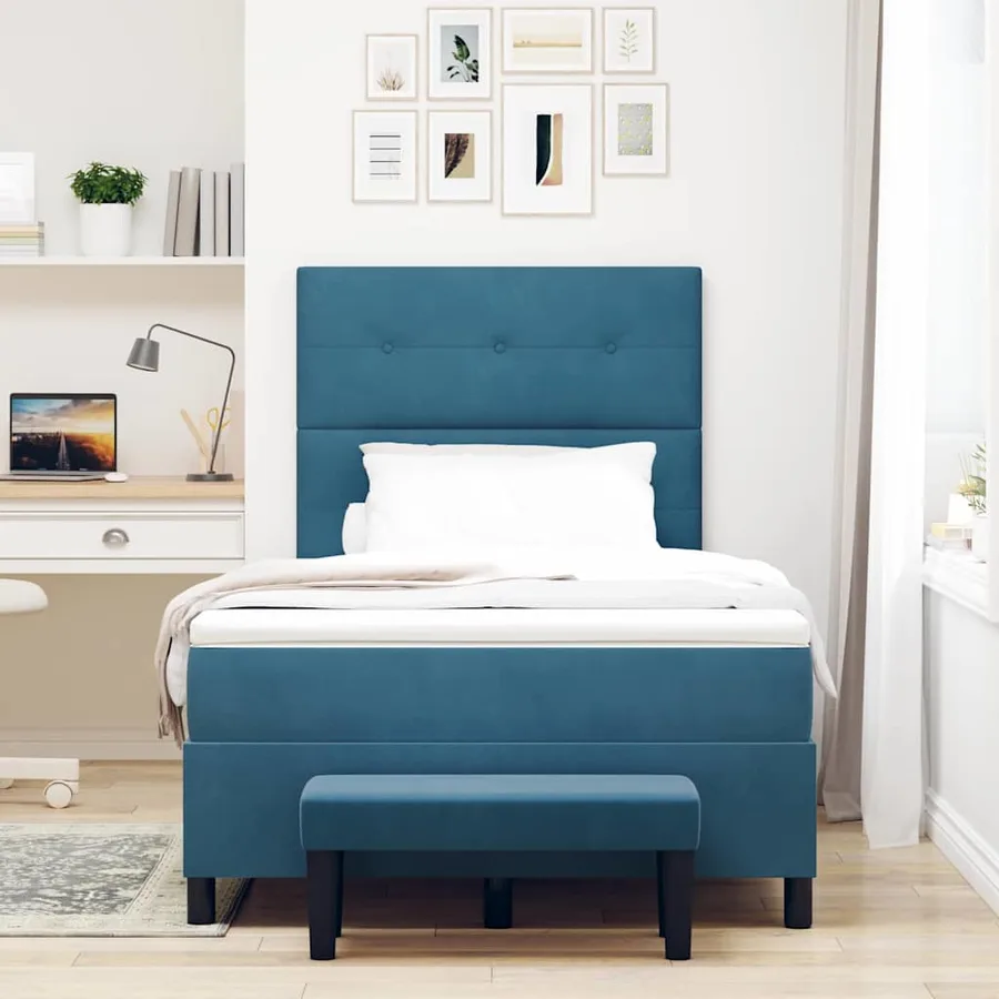 Lit à ressorts avec tête de lit Bleu foncé 200 x 120 cm Velours - 3