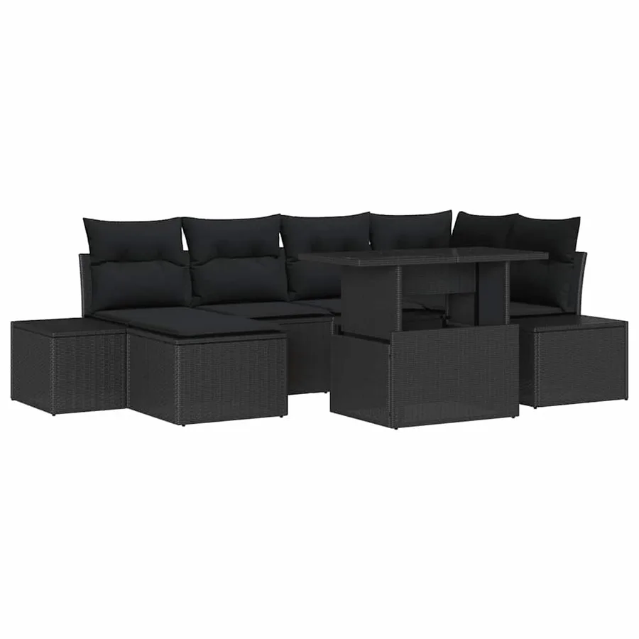Ensemble de canapé de jardin avec coussin 7 pcs Noir polyrotin - 2
