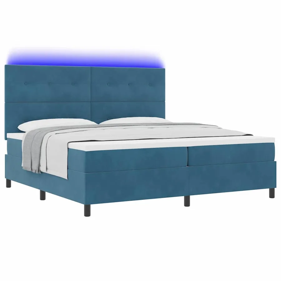 Lit à ressort LED Bleu foncé 200 x 200 cm Velours - 3