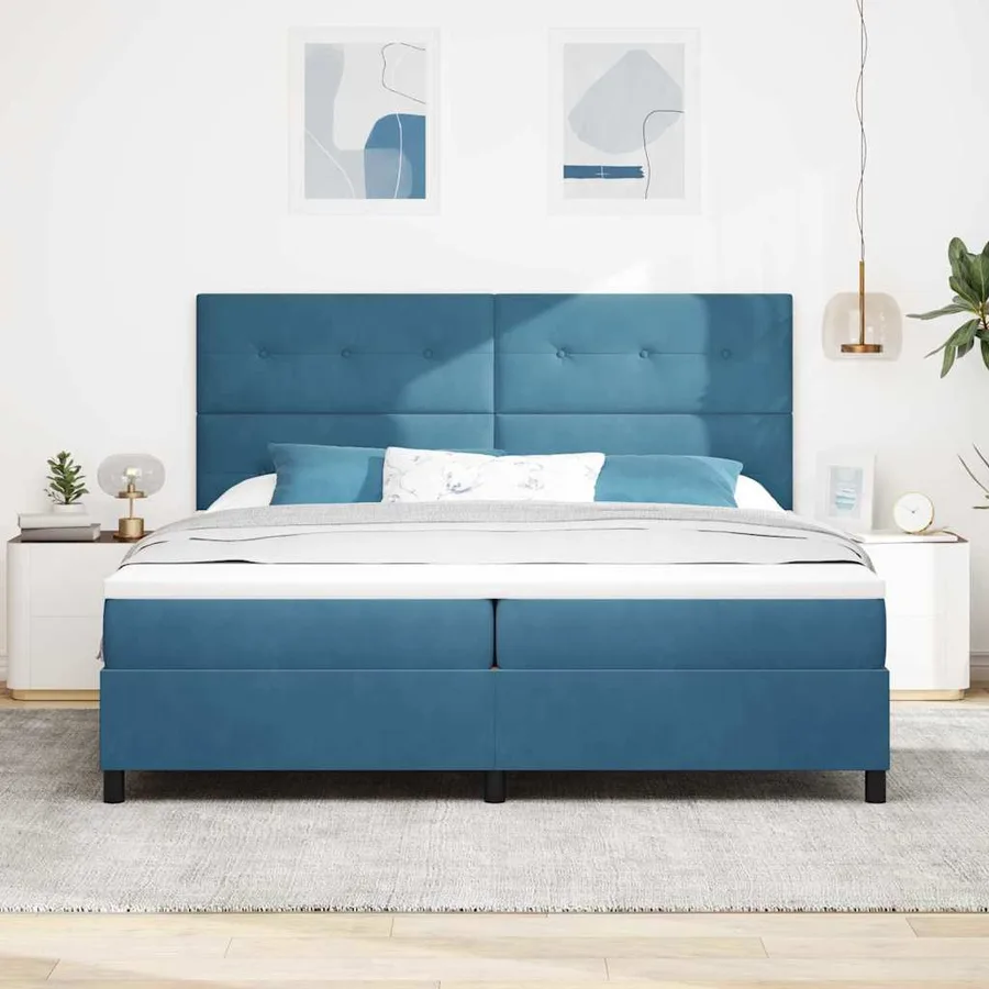 Lit à ressort LED Bleu foncé 200 x 200 cm Velours - 4