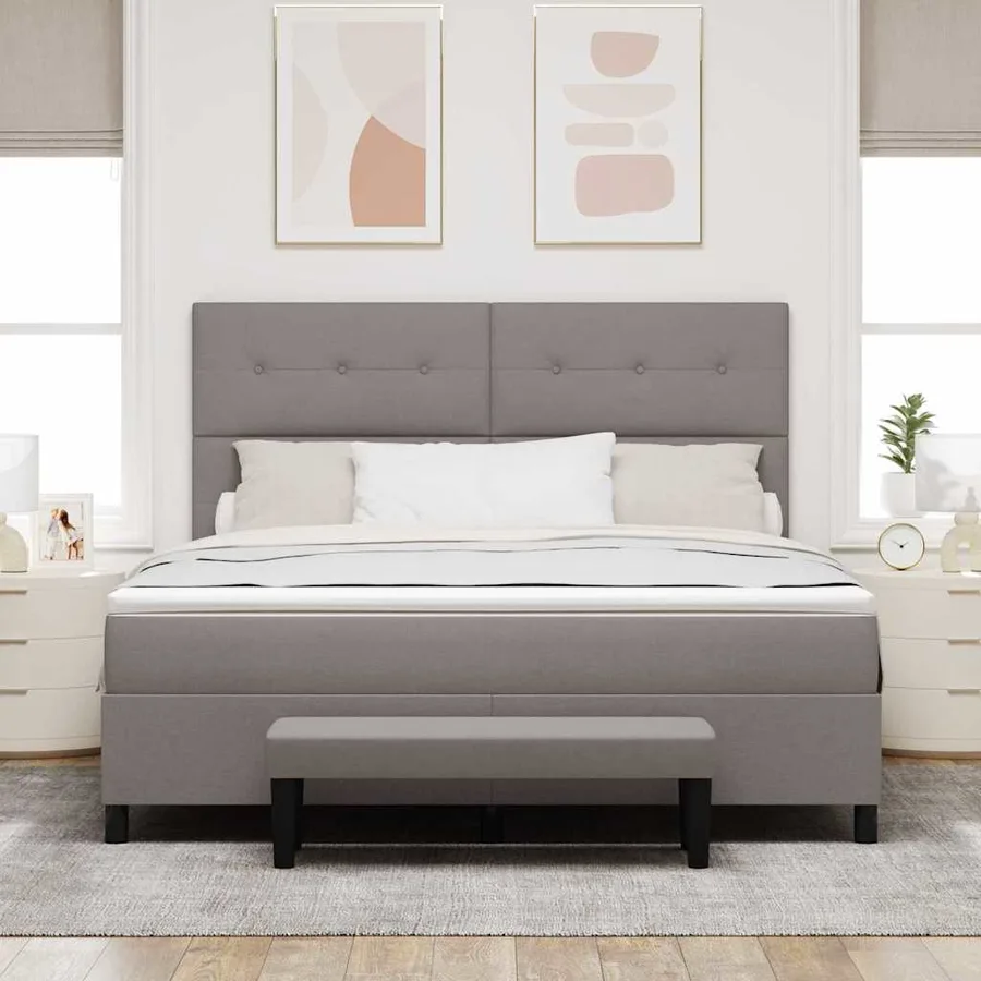 Lit à ressorts avec tête de lit Taupe 180 x 200 cm tissu - 3