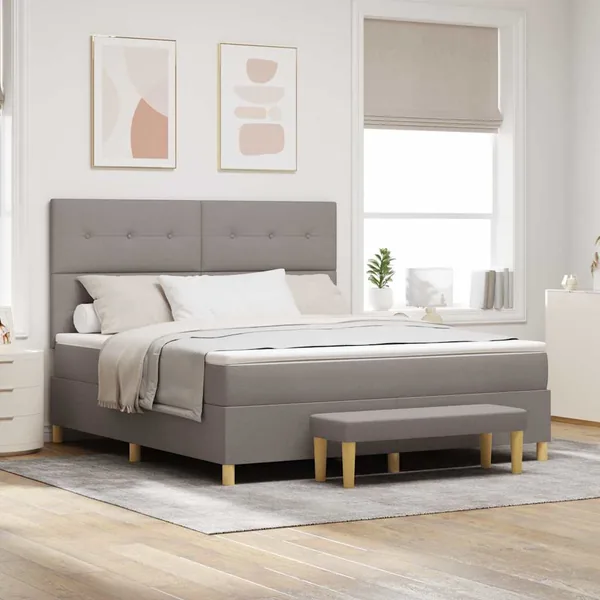 Lit à ressorts avec tête de lit Taupe 200 x 180 cm tissu
