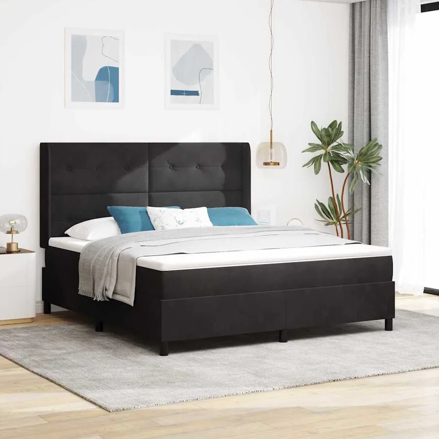 Lit à ressorts avec bandes LED Noir 180 x 200 cm Velours