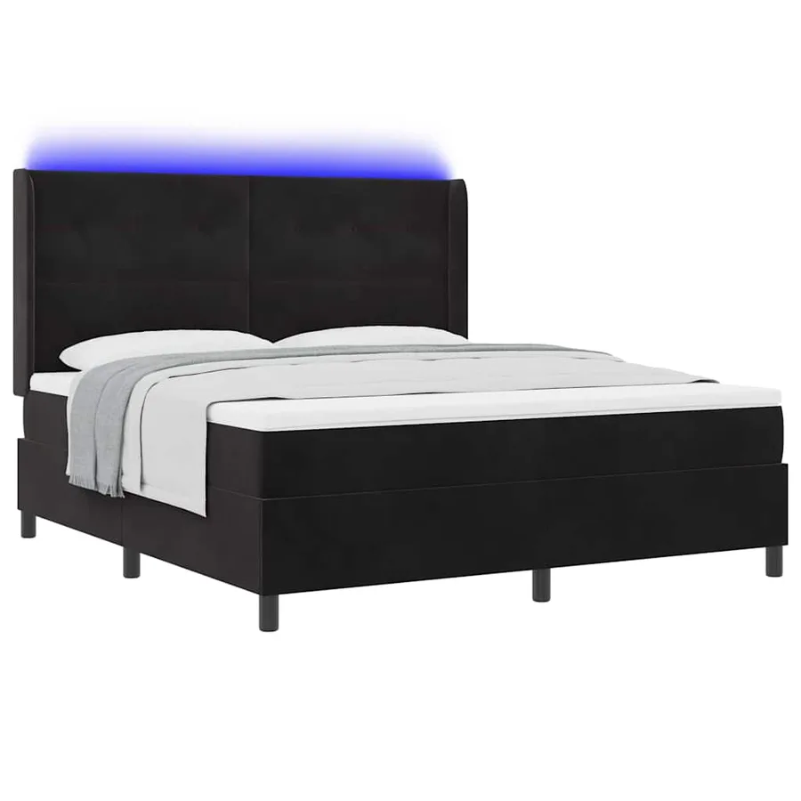 Lit à ressorts avec bandes LED Noir 180 x 200 cm Velours - 3