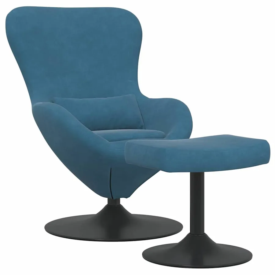 Chaise Œuf avec Pouf with Footstool Bleu Velours - 2