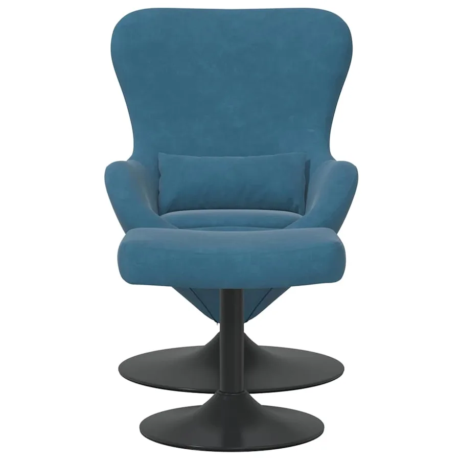 Chaise Œuf avec Pouf with Footstool Bleu Velours - 4