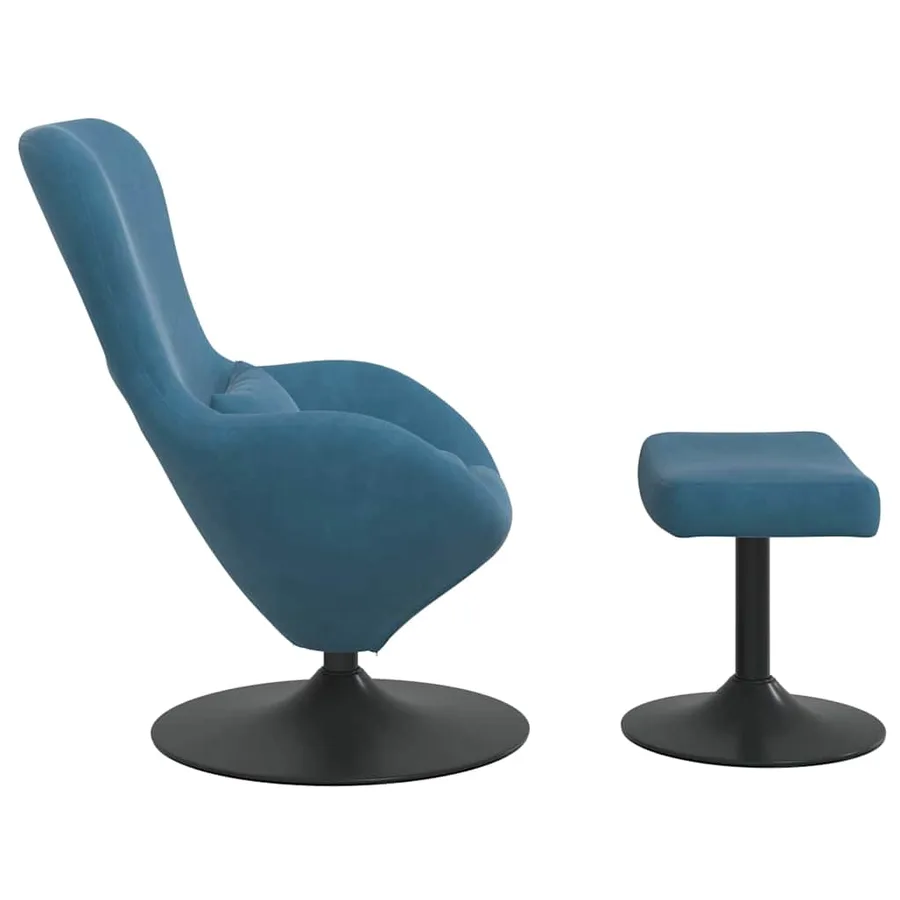 Chaise Œuf avec Pouf with Footstool Bleu Velours - 5
