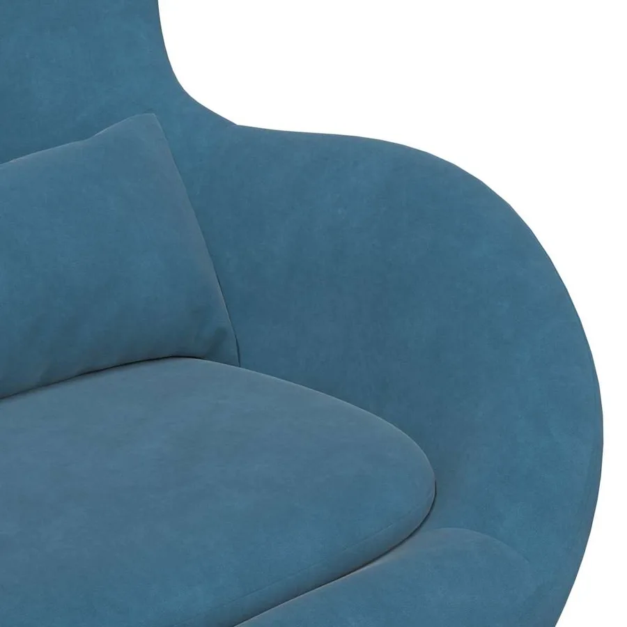 Chaise Œuf avec Pouf with Footstool Bleu Velours - 7