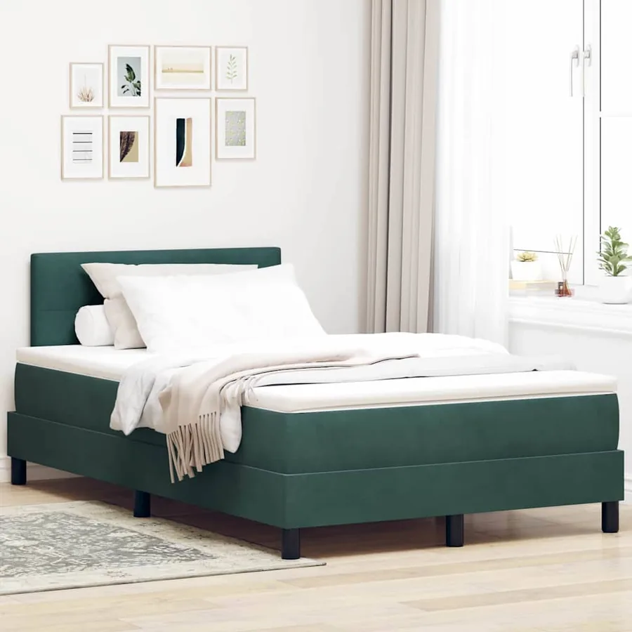 Lit à ressort LED Vert foncé 120 x 200 cm Velours