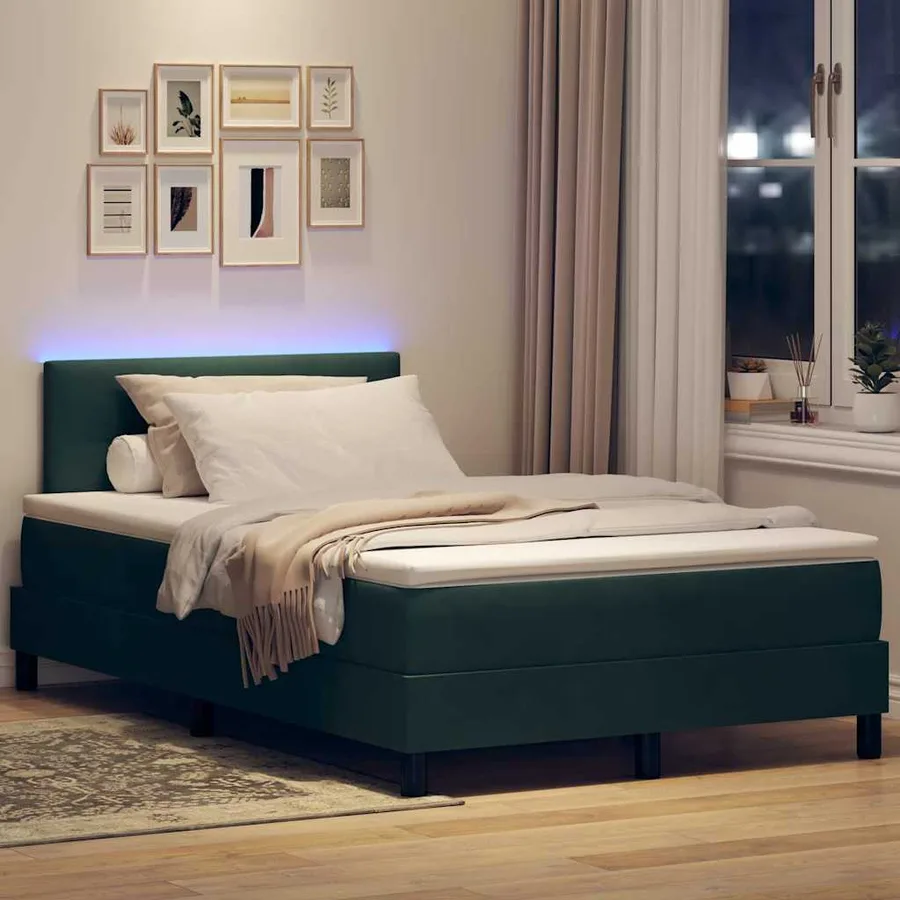 Lit à ressort LED Vert foncé 120 x 200 cm Velours - 5
