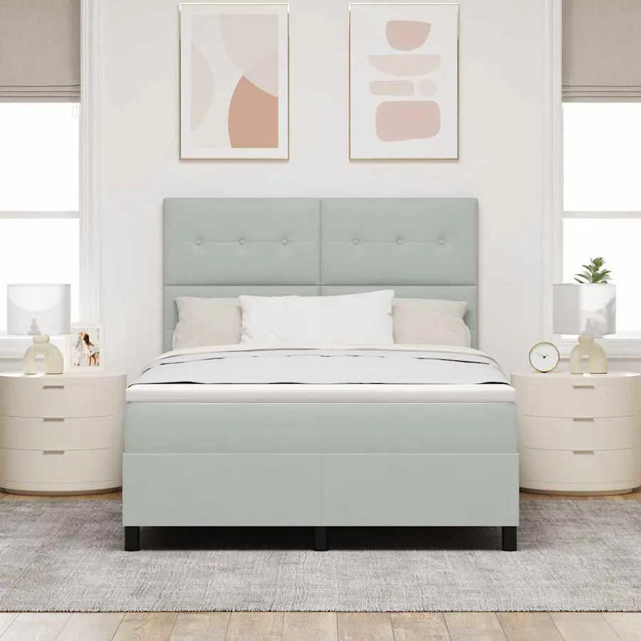 Lit à ressort LED Gris clair 140 x 190 cm Velours - 4