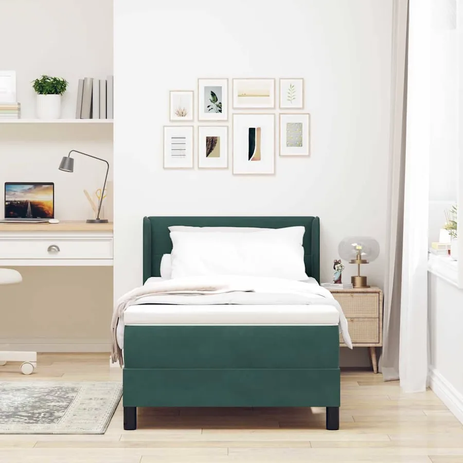 Lit à ressorts avec tête de lit Vert foncé 190 x 90 cm Velours - 3
