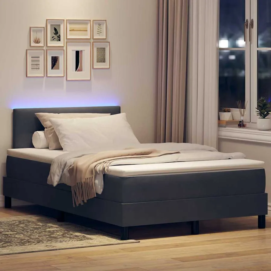 Lit à ressort LED Gris foncé 120 x 200 cm Velours - 5