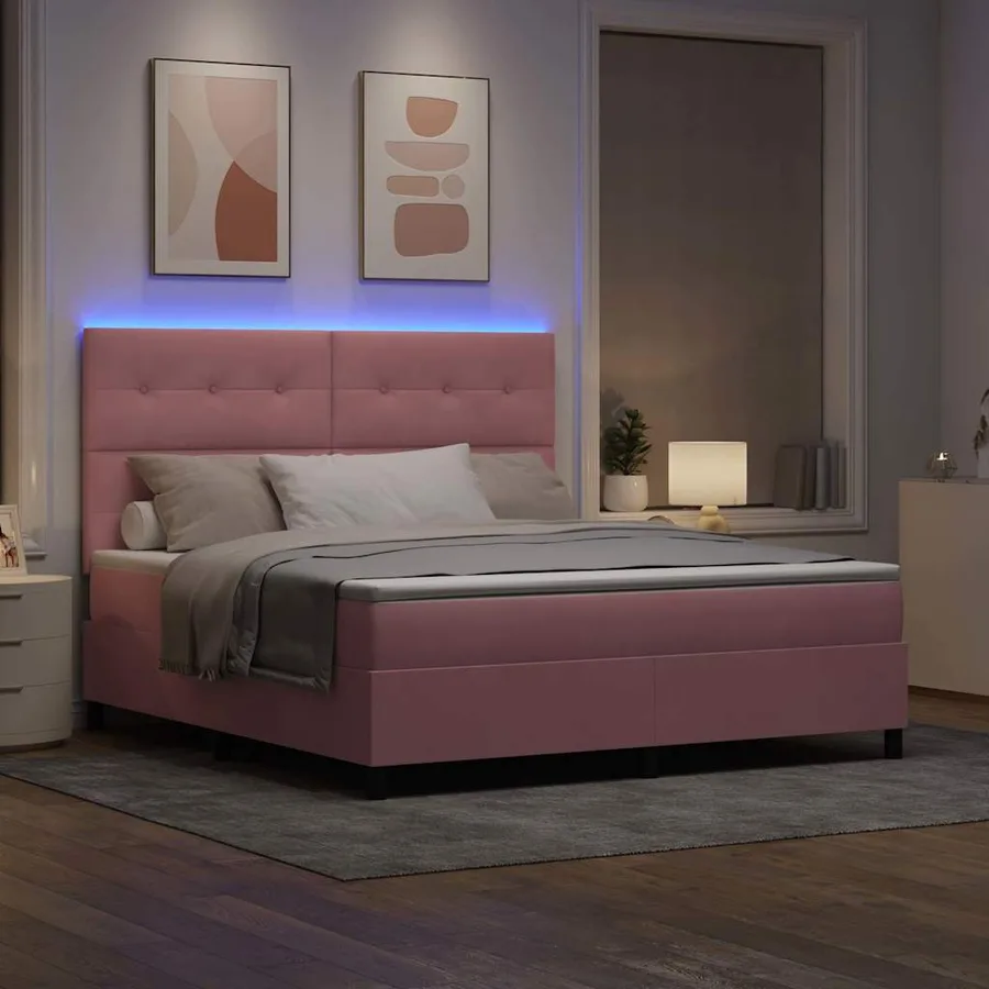 Lit à ressort LED avec tête de lit Rose 180 x 200 cm Velours - 5