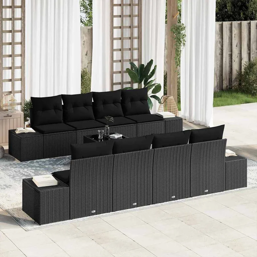 Ensemble de canapé de jardin avec coussin 8 pcs Noir polyrotin
