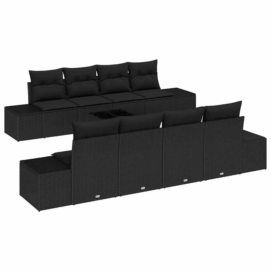Ensemble de canapé de jardin avec coussin 8 pcs Noir polyrotin - 2