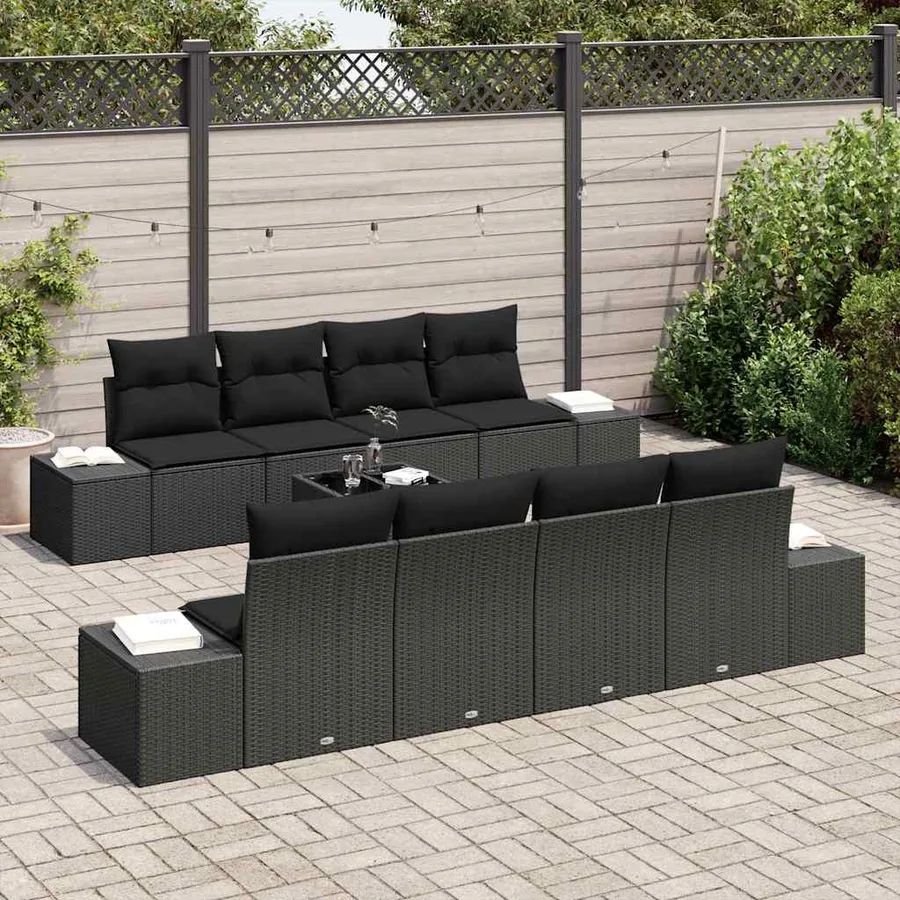 Ensemble de canapé de jardin avec coussin 8 pcs Noir polyrotin - 3