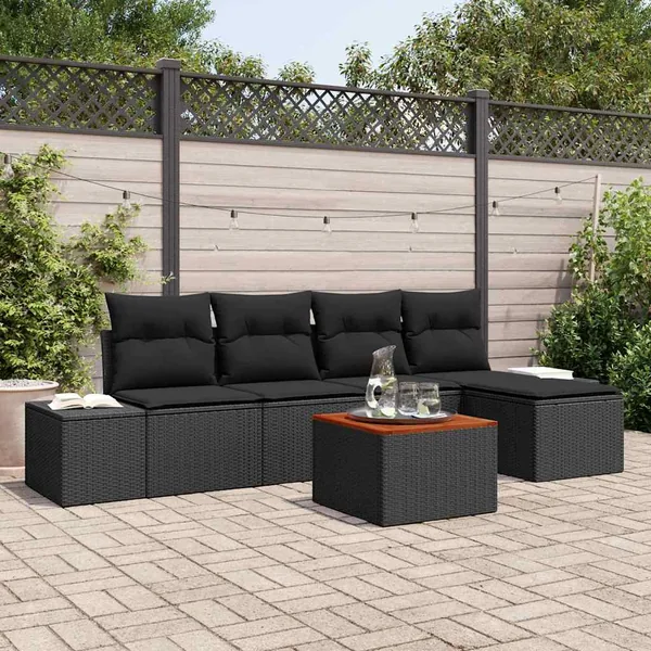 Ensemble de canapé de jardin avec stockage 6 pcs Noir polyrotin