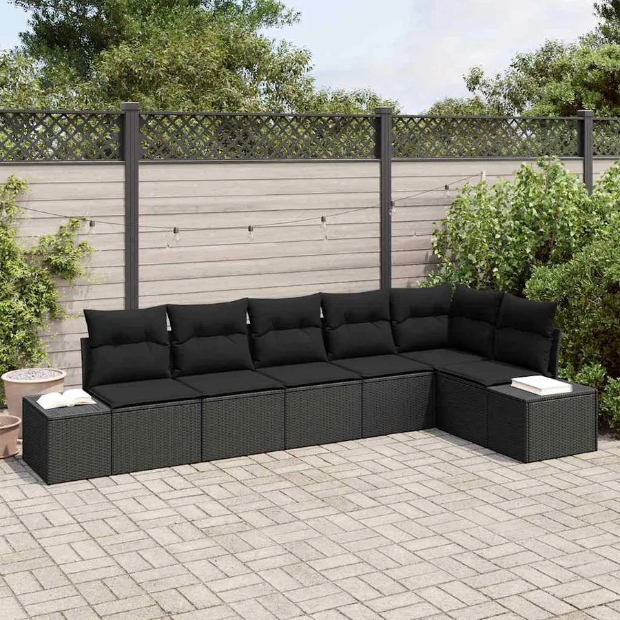 Ensemble de canapé de jardin avec stockage 6 pcs Noir polyrotin
