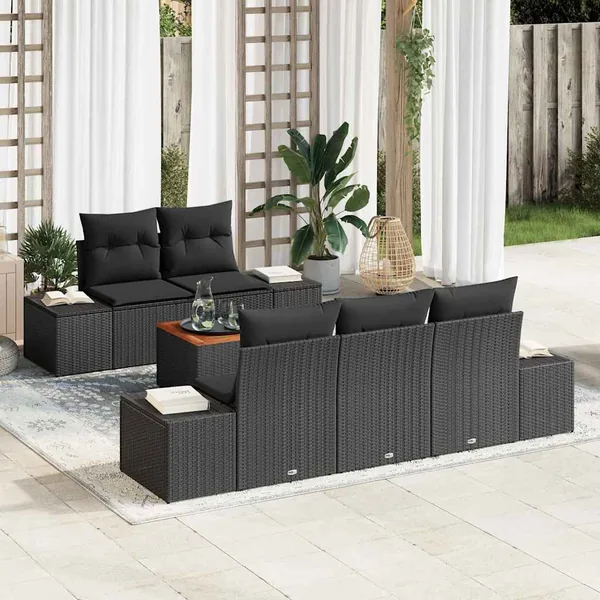 Ensemble de canapé de jardin avec stockage 6 pcs Noir polyrotin