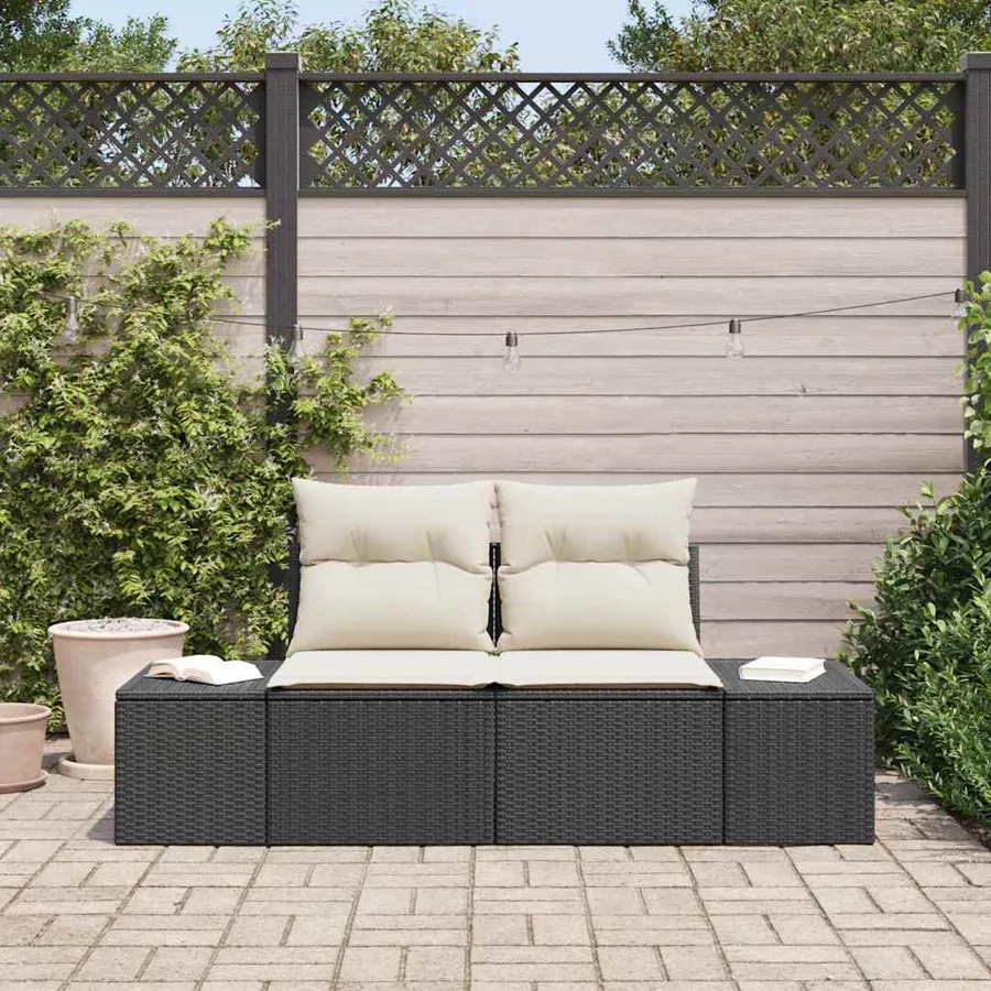 Canapé de jardin avec coussin Noir 184 x 62 x 69 cm polyrotin - 3
