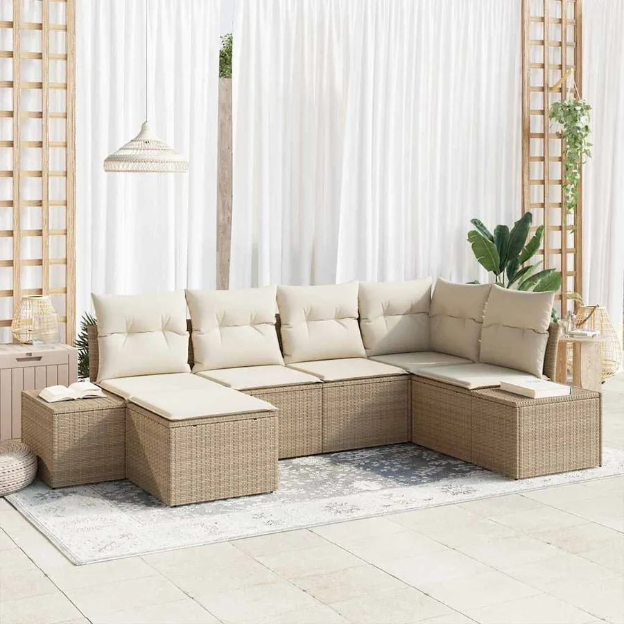 Ensemble de canapé de jardin 6 pcs Beige et crème polyrotin