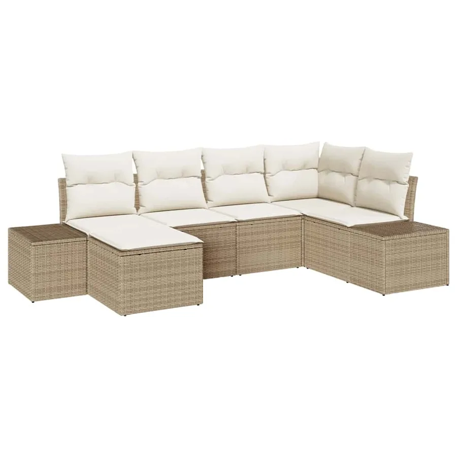 Ensemble de canapé de jardin 6 pcs Beige et crème polyrotin - 2