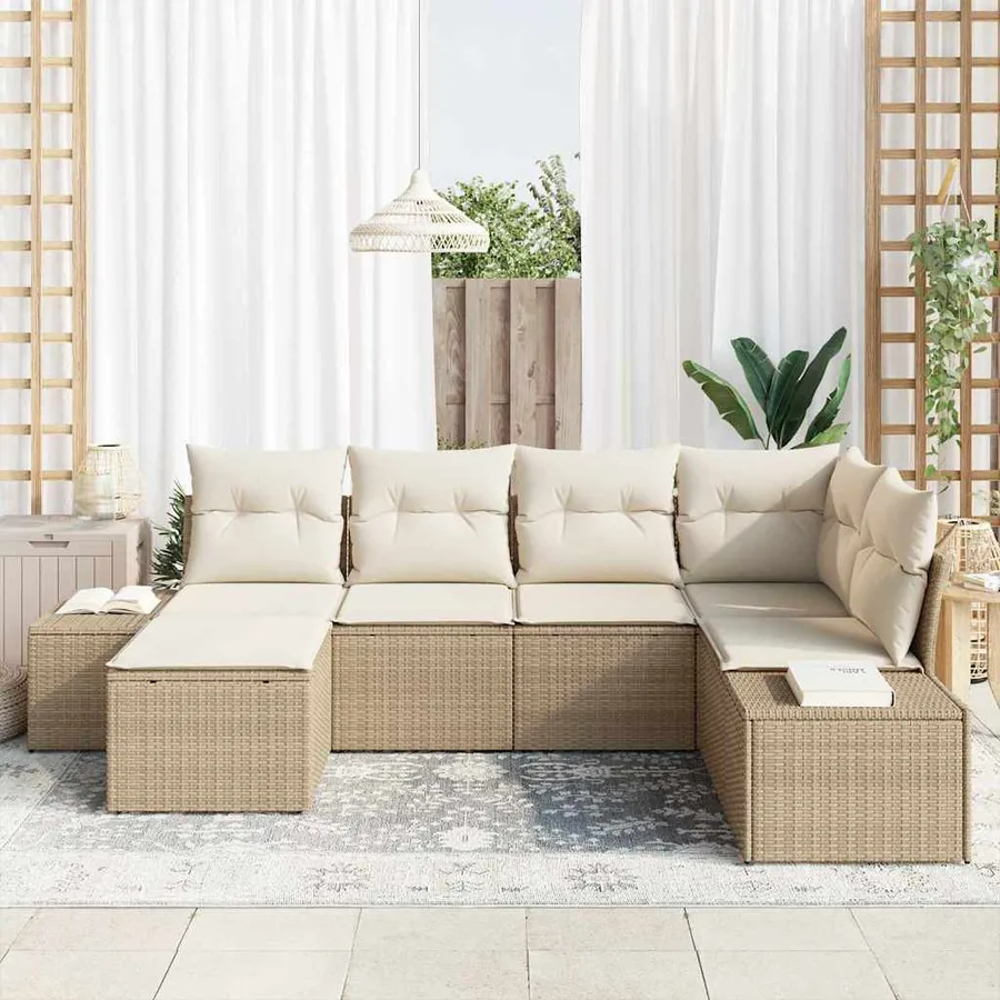 Ensemble de canapé de jardin 6 pcs Beige et crème polyrotin - 3