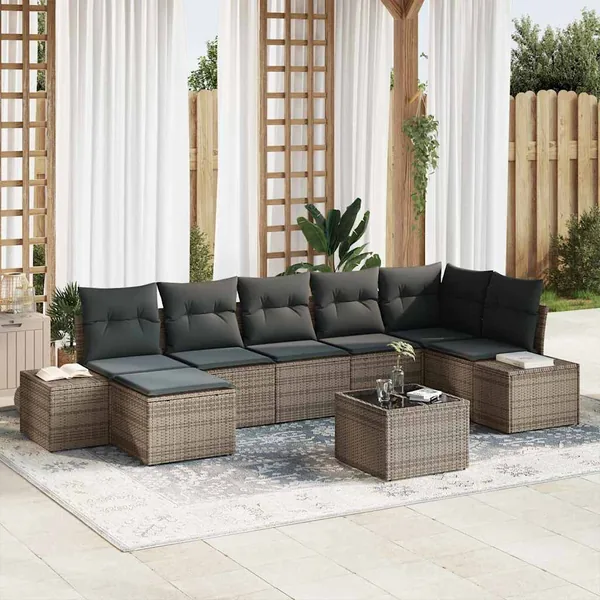 Ensemble de canapé de jardin avec coussin 7 pcs Gris polyrotin
