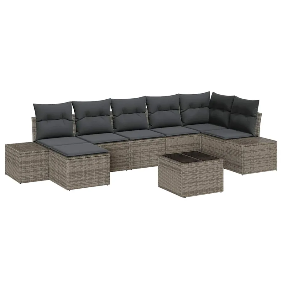 Ensemble de canapé de jardin avec coussin 7 pcs Gris polyrotin - 2