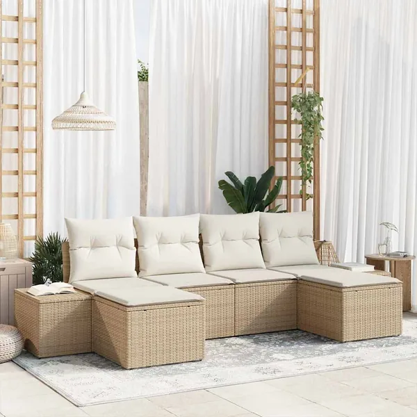 Ensemble de canapé de jardin 4 pcs Beige et crème polyrotin