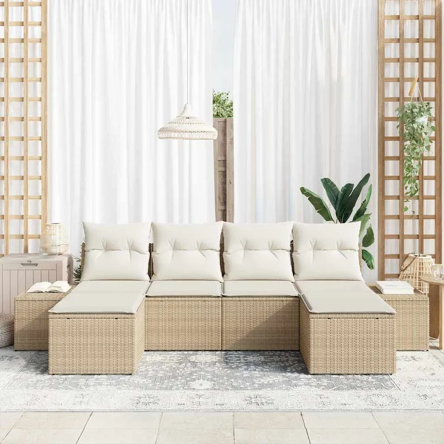 Ensemble de canapé de jardin 4 pcs Beige et crème polyrotin - 3