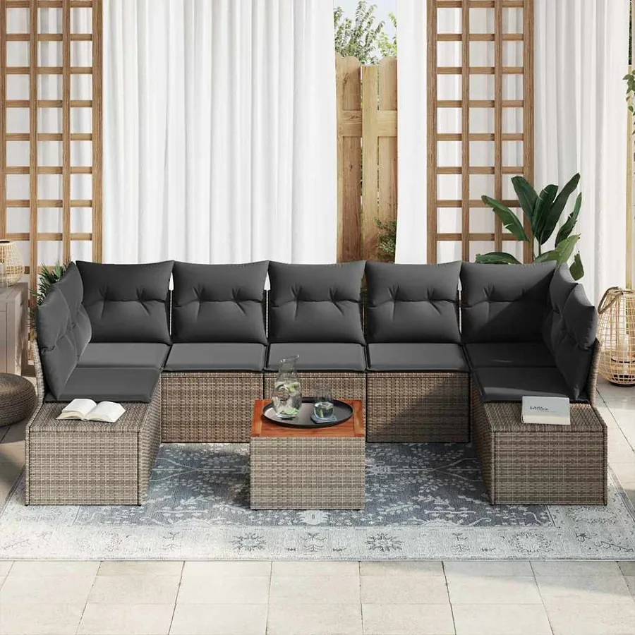 Ensemble de canapé de jardin avec stockage 8 pcs Gris polyrotin