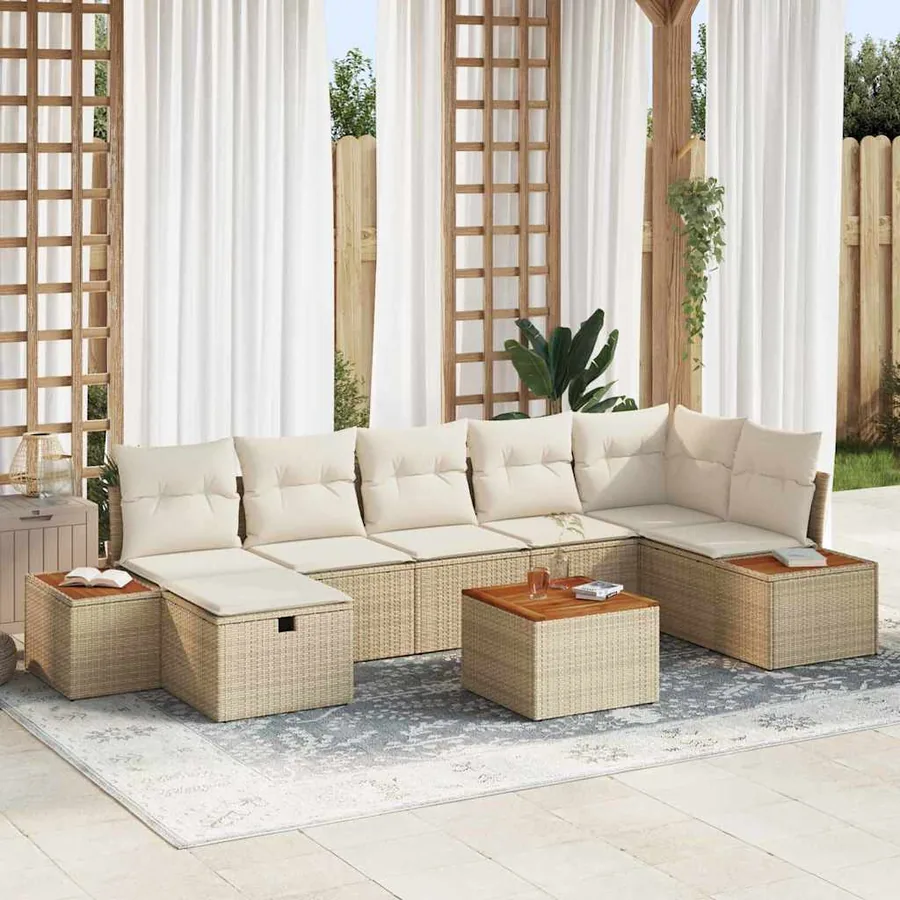 Ensemble de canapé de jardin avec coussin 8 pcs Beige polyrotin
