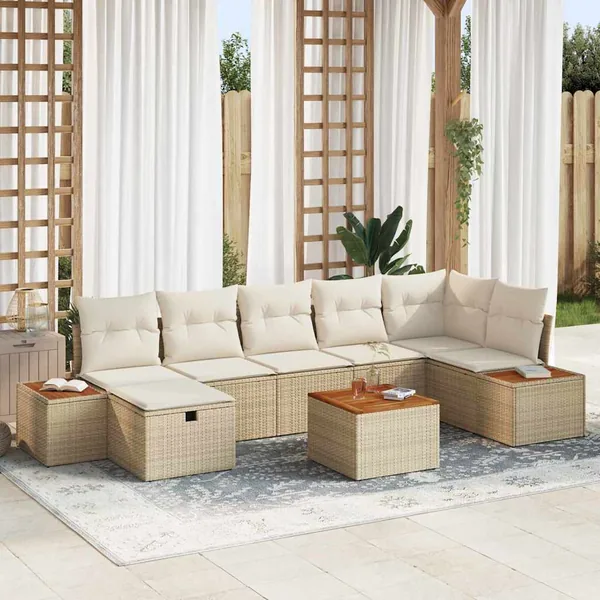 Ensemble de canapé de jardin avec coussin 8 pcs Beige polyrotin