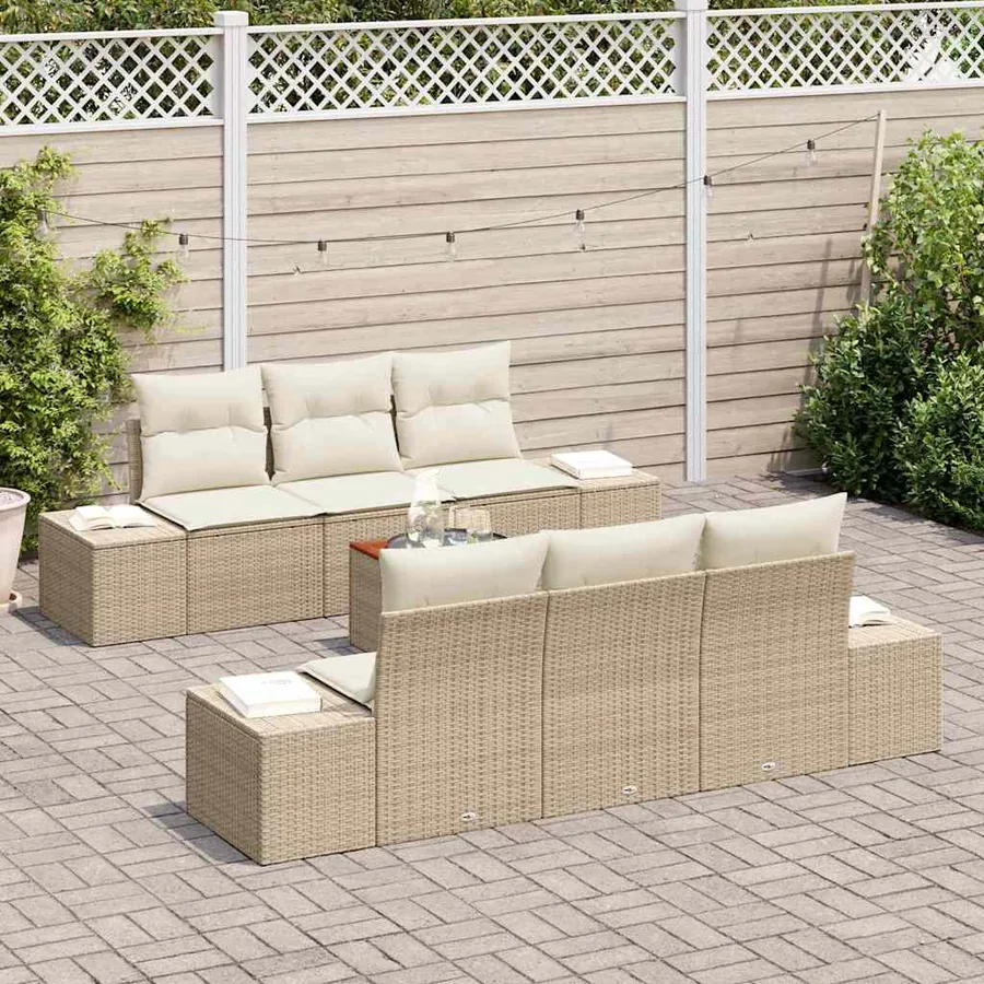 Ensemble de canapé de jardin 7 pcs Beige et crème polyrotin