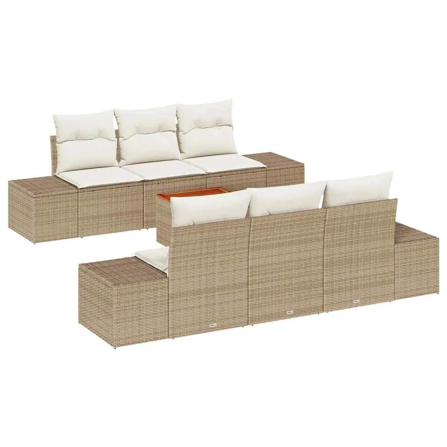 Ensemble de canapé de jardin 7 pcs Beige et crème polyrotin - 2