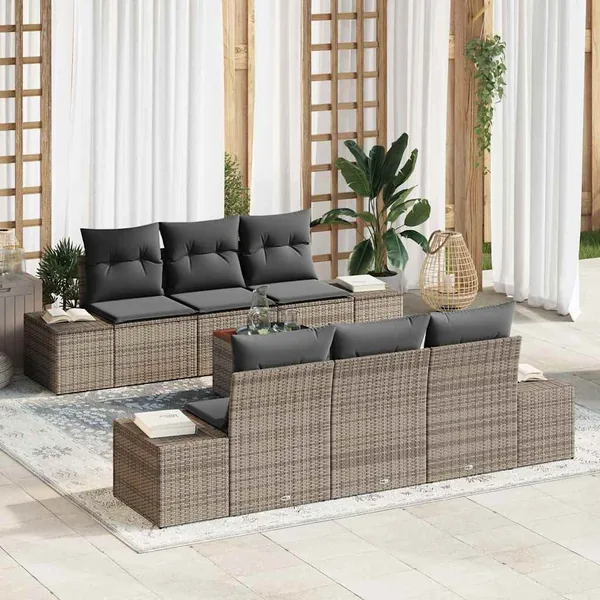 Ensemble de canapé de jardin avec stockage 7 pcs Gris polyrotin