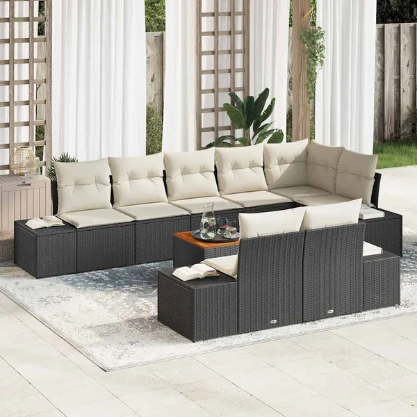 Ensemble de canapé de jardin avec stockage 9 pcs Noir et blanc