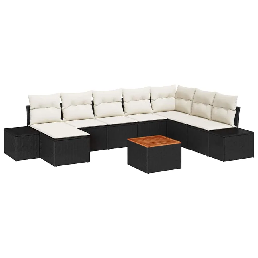 Ensemble de canapé de jardin 9 pcs Noir et blanc - 2