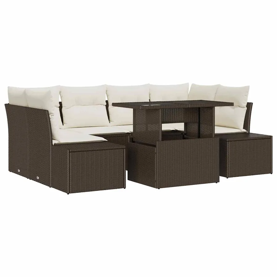 Ensemble de canapé de jardin avec coussin 7 pcs Marron et Crème - 2