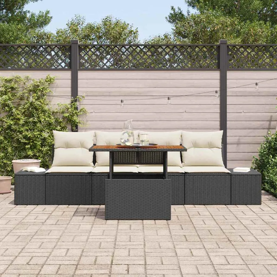 Ensemble de canapé de jardin 5 pcs Noir Poly rotin - 3