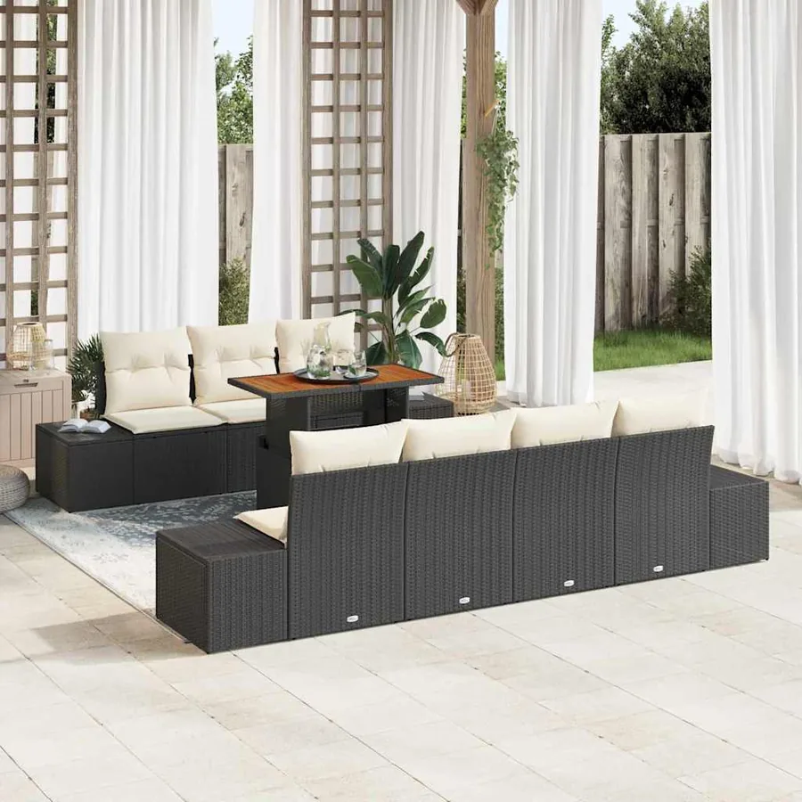 Ensemble de canapé de jardin 8 pcs Noir Poly rotin