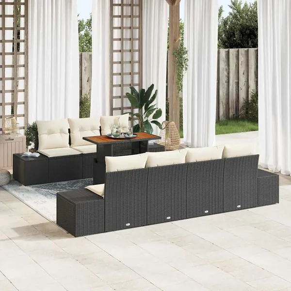 Ensemble de canapé de jardin 8 pcs Noir Poly rotin
