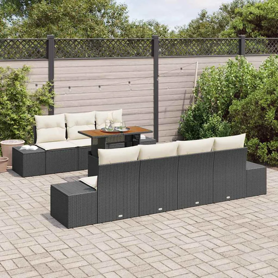 Ensemble de canapé de jardin 8 pcs Noir Poly rotin - 3