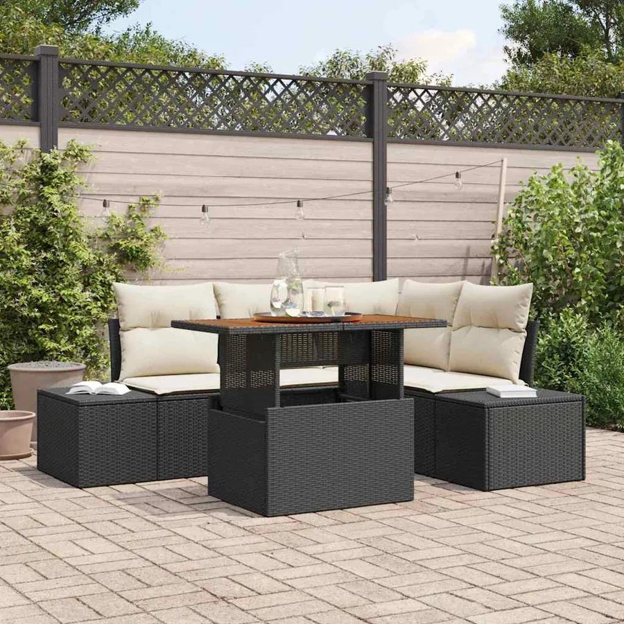 Ensemble de canapé de jardin 5 pcs Noir Poly rotin