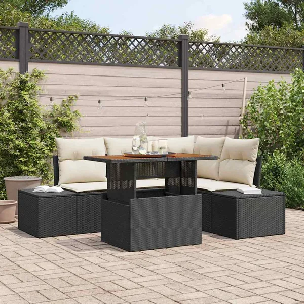 Ensemble de canapé de jardin 5 pcs Noir Poly rotin
